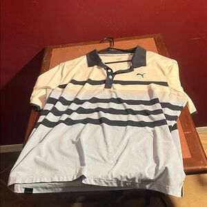 Puma Navy and Light Blue Striped Polo Shirt